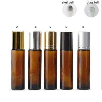 10 ML, hnedá sklenená fľaša oceľ/sklo roll loptu očný krém/parfémy/esenciálny olej/sérum pery komentuje booster balenie rolka na fľašu