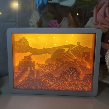 3D Zrkadlo Papier Rezbárstvo Svetlá Veľký Čínsky Múr LED Nočné Svetlo Nabíjateľná Stolové Svietidlo Pre Spálne Domova Upomienkové Darčeky