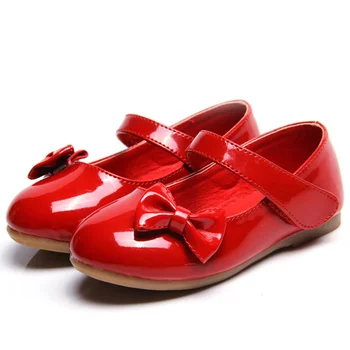 Top nové dievčatá topánky deti luk princezná topánky, svadobné party študent kožené topánky červená čierna a biela 18 24M 3-14T