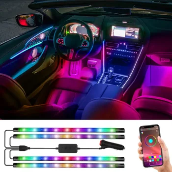 12V RGBIC Auto Interiérové LED Pásy S APP, Auto Pod Dash LED Rytmus Svetla Strip Multicolor Synchronizovať Hudbu Auto Výzdoba Interiéru