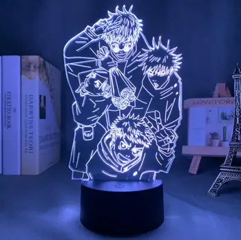 3D nočné Svetlo Jujutsu Kaisen zakladá štvorica USB Nabíjanie Dotykový Spínač Lampa 7 Farebné Deti Nočné Svetlo Teplé Kvapka Loď Novinka