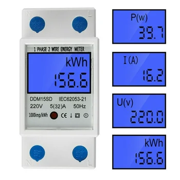 Digitálny Elektromer AC 230V Chrastavitosti DIN lištu KWh Merač Wattmeter 5 (32)Napätie Prúd Energie Merač Spotreby Wattmeter